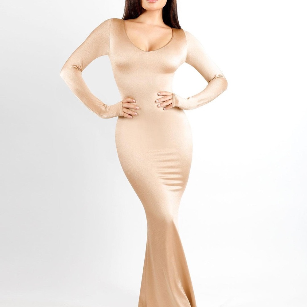 NWT Popilush Shapewear Shine Cut out Long Sleeve Maxi Dress